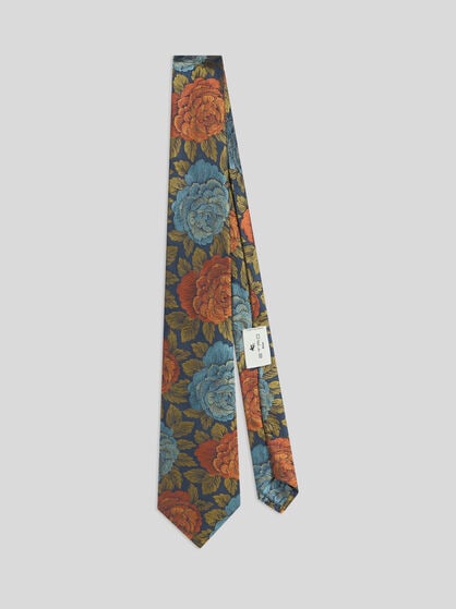 SILK JACQUARD TIE WITH FLOWER MOTIF