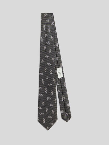 SILK JACQUARD TIE WITH MICRO MOTIF AND PAISLEYS