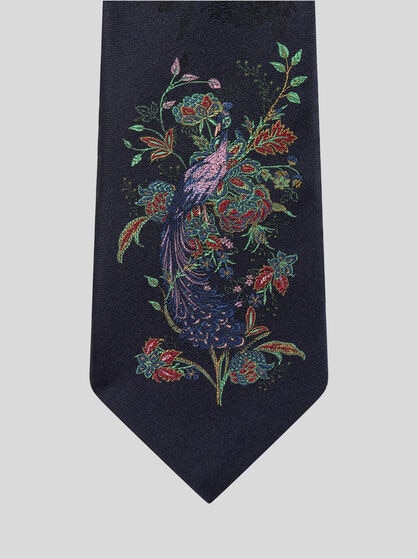 SILK JACQUARD TIE WITH PEACOCK