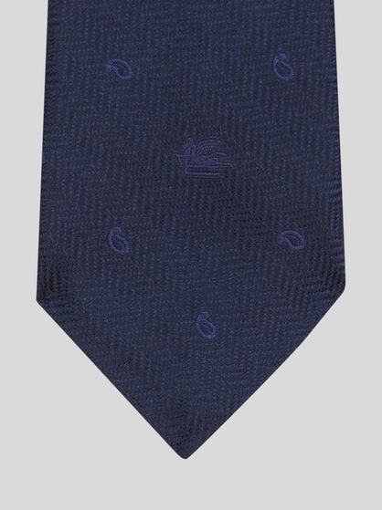 SILK JACQUARD TIE WITH MICRO-PAISLEY MOTIF AND PEGASO