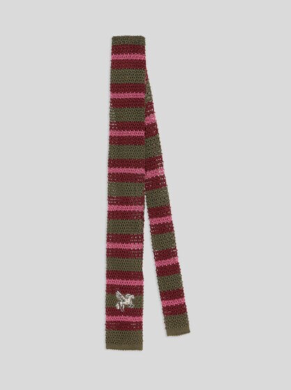 KNIT SILK TIE WITH STRIPES AND PEGASO