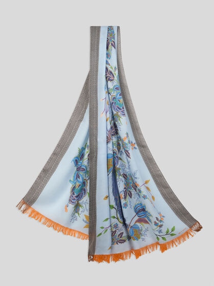 WOOL SCARF WITH PEACOCKS