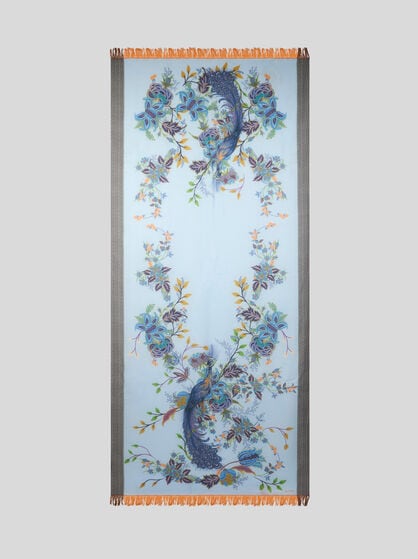 WOOL SCARF WITH PEACOCKS