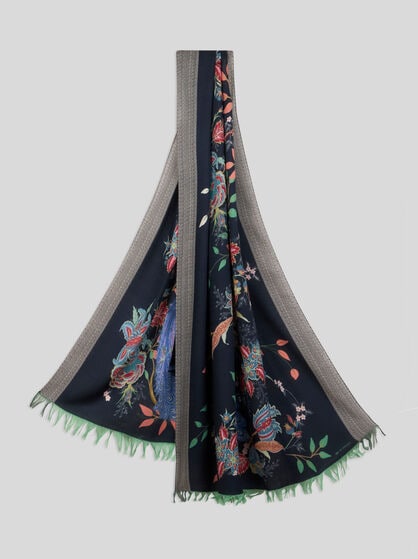 WOOL SCARF WITH PEACOCKS