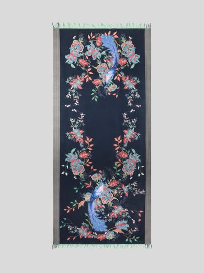 WOOL SCARF WITH PEACOCKS