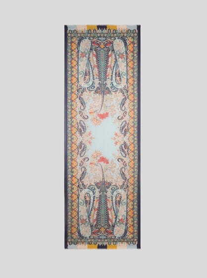 CHEVRON MODAL AND CASHMERE SCARF WITH FLORAL PAISLEY MOTIF
