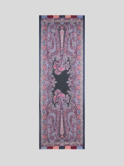 CHEVRON MODAL AND CASHMERE SCARF WITH FLORAL PAISLEY MOTIF