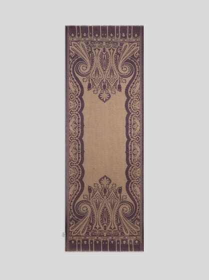WOOL AND SILK SCARF WITH HOUNDSTOOTH MOTIF AND PAISLEY PRINT