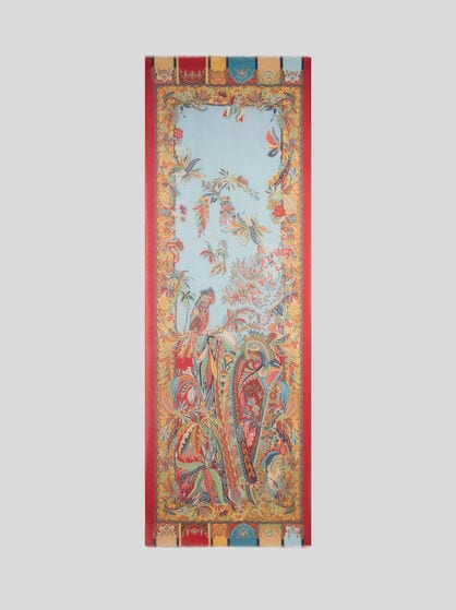 MODAL AND CASHMERE SCARF WITH PLACED PARROT PRINT AND PAISLEYS