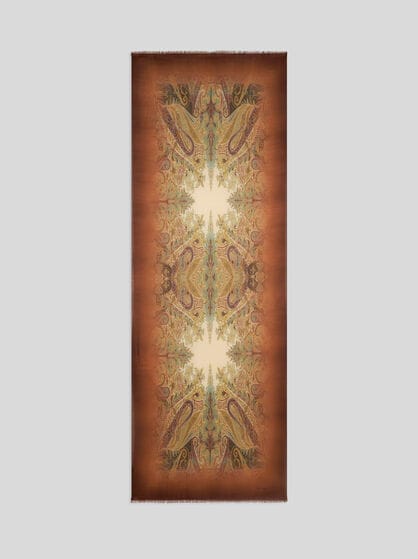 WOOL SCARF WITH FADED PRINT AND PAISLEY MOTIF