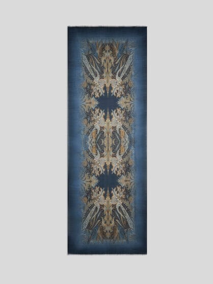 WOOL SCARF WITH FADED PRINT AND PAISLEY MOTIF