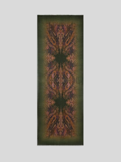 WOOL SCARF WITH FADED PRINT AND PAISLEY MOTIF