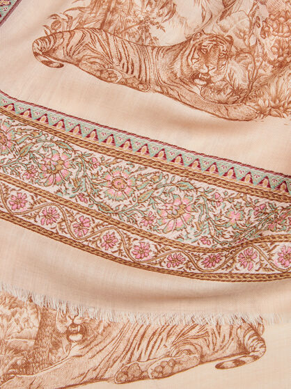 PRINTED SILK AND WOOL SCARF