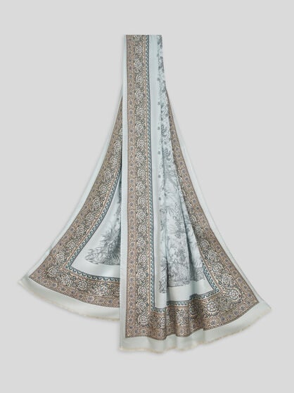 PRINTED SILK AND WOOL SCARF