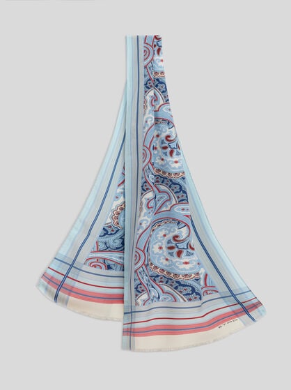 PAISLEY SILK SCARF WITH STRIPES