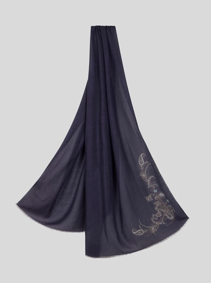 CASHMERE-BLEND SCARF WITH PLACED PRINT