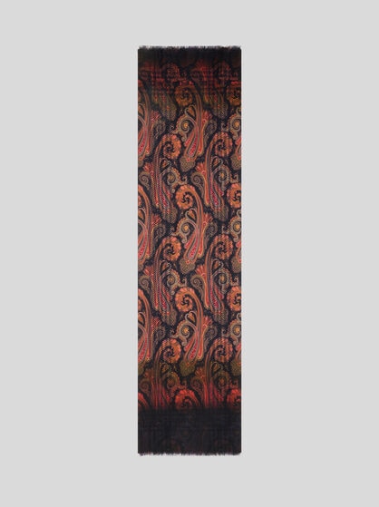 SCIARPA JACQUARD IN LANA CON STAMPA CHECK E MOTIVO PAISLEY SFUMATO