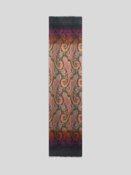 WOOL JACQUARD SCARF WITH CHECK PRINT AND FADED PAISLEY MOTIF