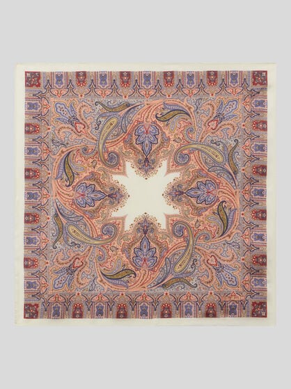 SILK POCKET SQUARE WITH GEOMETRIC PAISLEY MOTIF