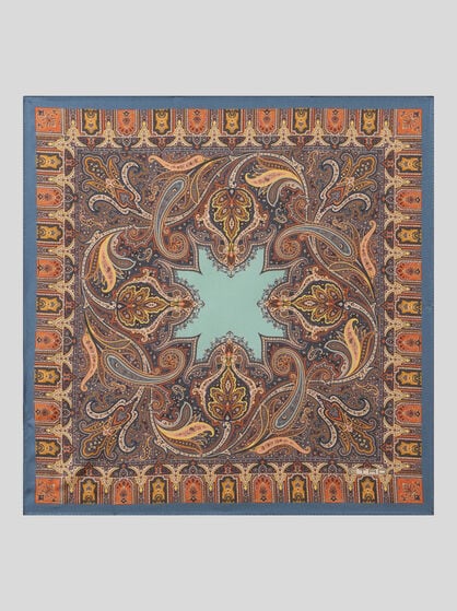 SILK POCKET SQUARE WITH GEOMETRIC PAISLEY MOTIF