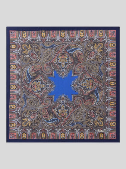 SILK POCKET SQUARE WITH GEOMETRIC PAISLEY MOTIF