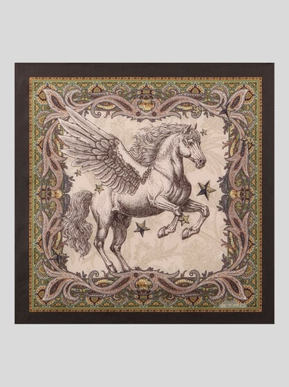 SILK POCKET SQUARE WITH PLACED PEGASO PRINT