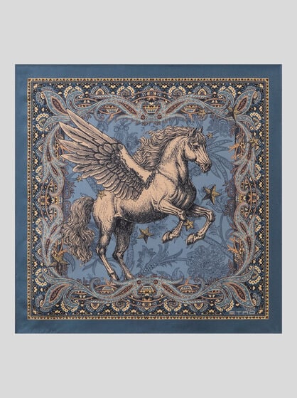 SILK POCKET SQUARE WITH PLACED PEGASO PRINT