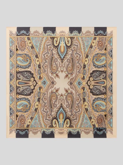 SILK POCKET SQUARE WITH SYMMETRIC PAISLEY MOTIF