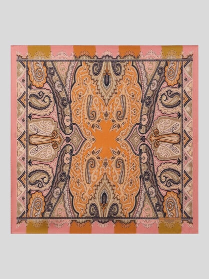 SILK POCKET SQUARE WITH SYMMETRIC PAISLEY MOTIF