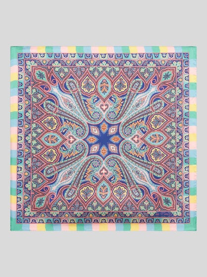 POCKET SQUARE WITH FLORAL AND MEDALLION PRINT