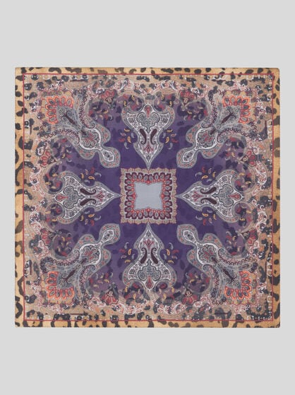 SILK POCKET SQUARE WITH ANIMAL AND PAISLEY MOTIF
