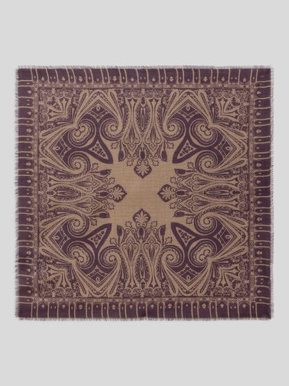 WOOL AND SILK JACQUARD SCARF WITH HOUNDSTOOTH MOTIF AND PRINT