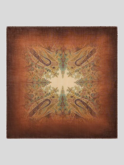 WOOL AND SILK SCARF WITH FADED FLORAL PAISLEY MOTIF