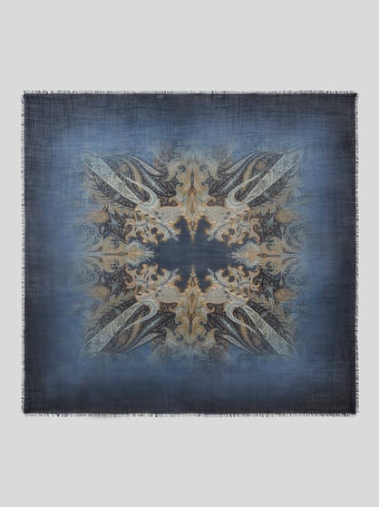 WOOL AND SILK SCARF WITH FADED FLORAL PAISLEY MOTIF