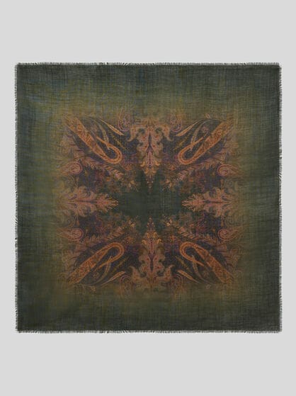 WOOL AND SILK SCARF WITH FADED FLORAL PAISLEY MOTIF