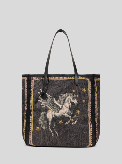 NYLON TOTE BAG WITH PEGASO PRINT AND ARNICA MOTIF