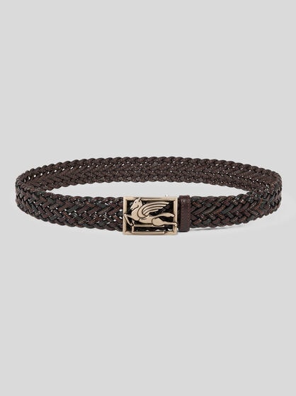 WOVEN LEATHER BELT WITH PEGASO BUCKLE