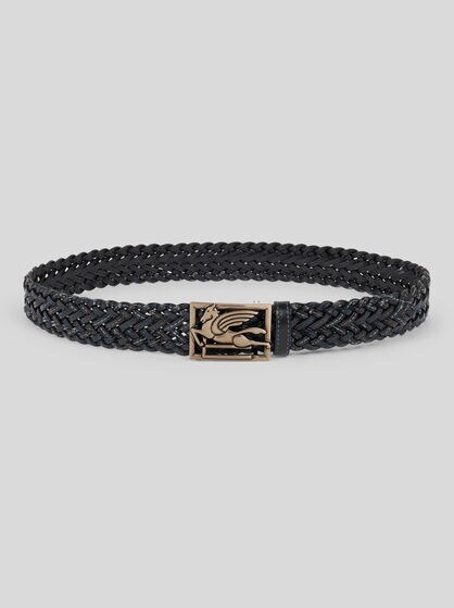WOVEN LEATHER BELT WITH PEGASO BUCKLE