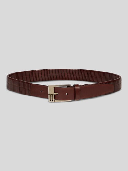 LEATHER BELT WITH MONOGRAM DETAILING