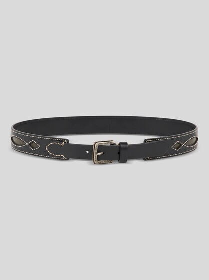 LEATHER BELT WITH CUT-OUTS AND TOPSTITCHING