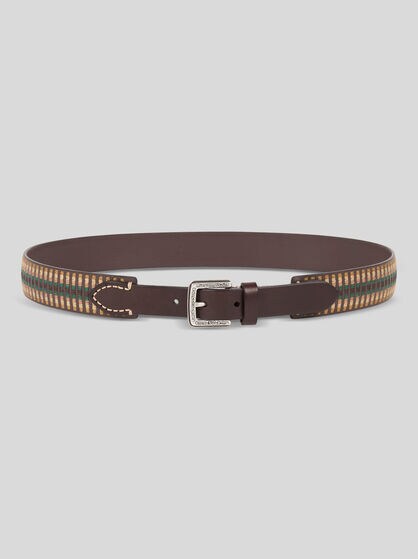 LEATHER BELT WITH EMBROIDERED MOTIF