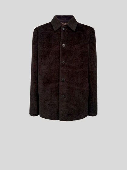 WOOL AND ALPACA WOOL PEA COAT WITH CHECK MOTIF
