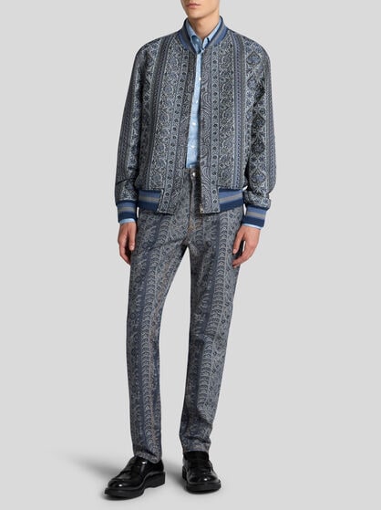BOMBER JACKET WITH FLORAL AND MEDALLION MOTIF