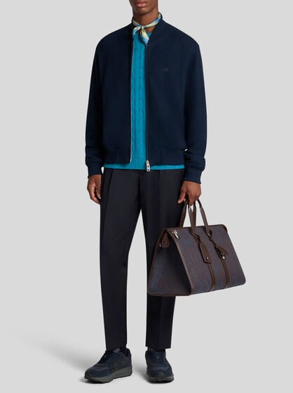 COTTON BOMBER JACKET WITH PEGASO EMBROIDERY