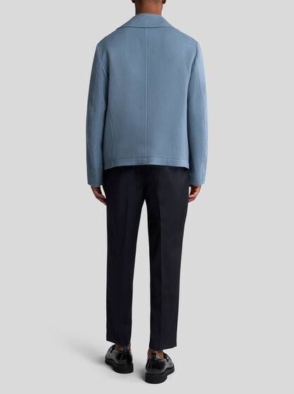 COTTON PEA COAT WITH LEATHER DETAIL