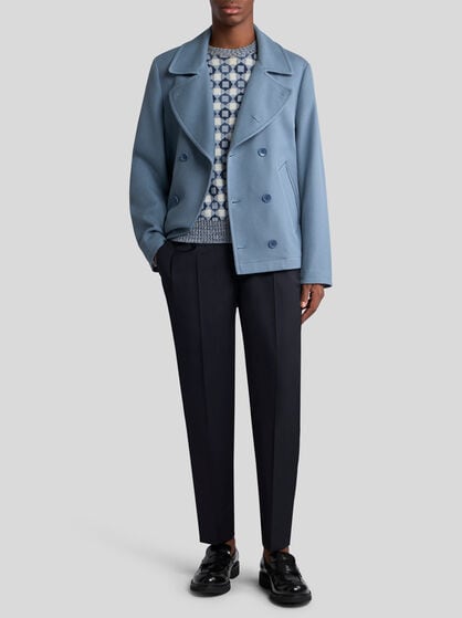 COTTON PEA COAT WITH LEATHER DETAIL