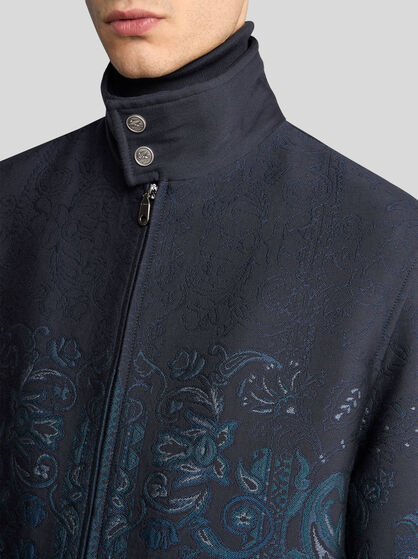 WOOL-BLEND JACQUARD JACKET WITH STAND-UP COLLAR