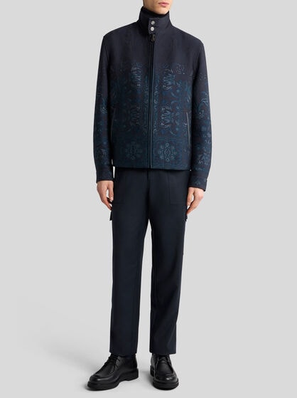 WOOL-BLEND JACQUARD JACKET WITH STAND-UP COLLAR