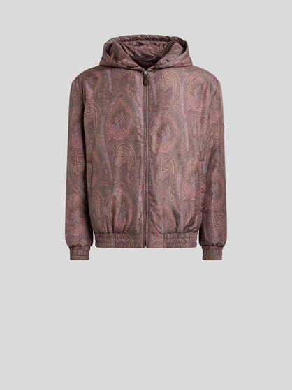 PADDED BOMBER JACKET WITH HOOD AND ARNICA MOTIF