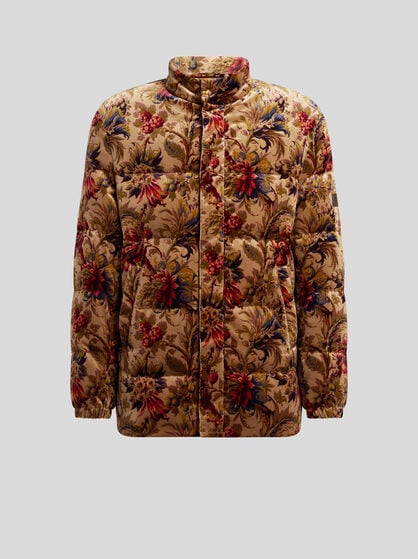 COTTON VELVET DOWN JACKET WITH FLORAL PRINT